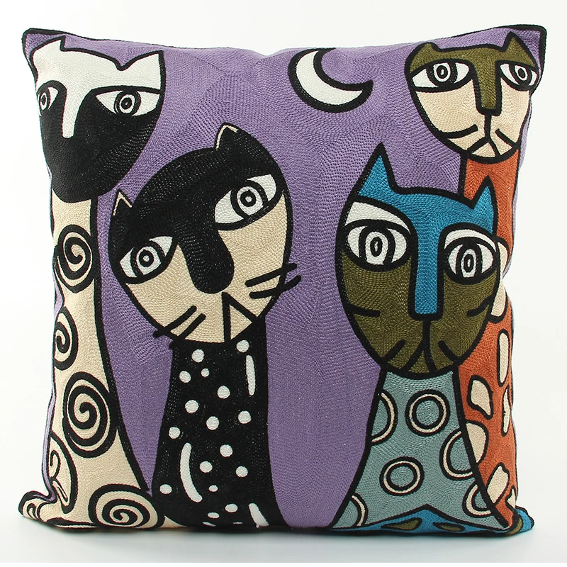 

Sofa or Car Seat Cotton Embroidery Decorative Throw Pillow Case Cat Style Cushion Cover Good Gift for Friends 45*45cm ZD92