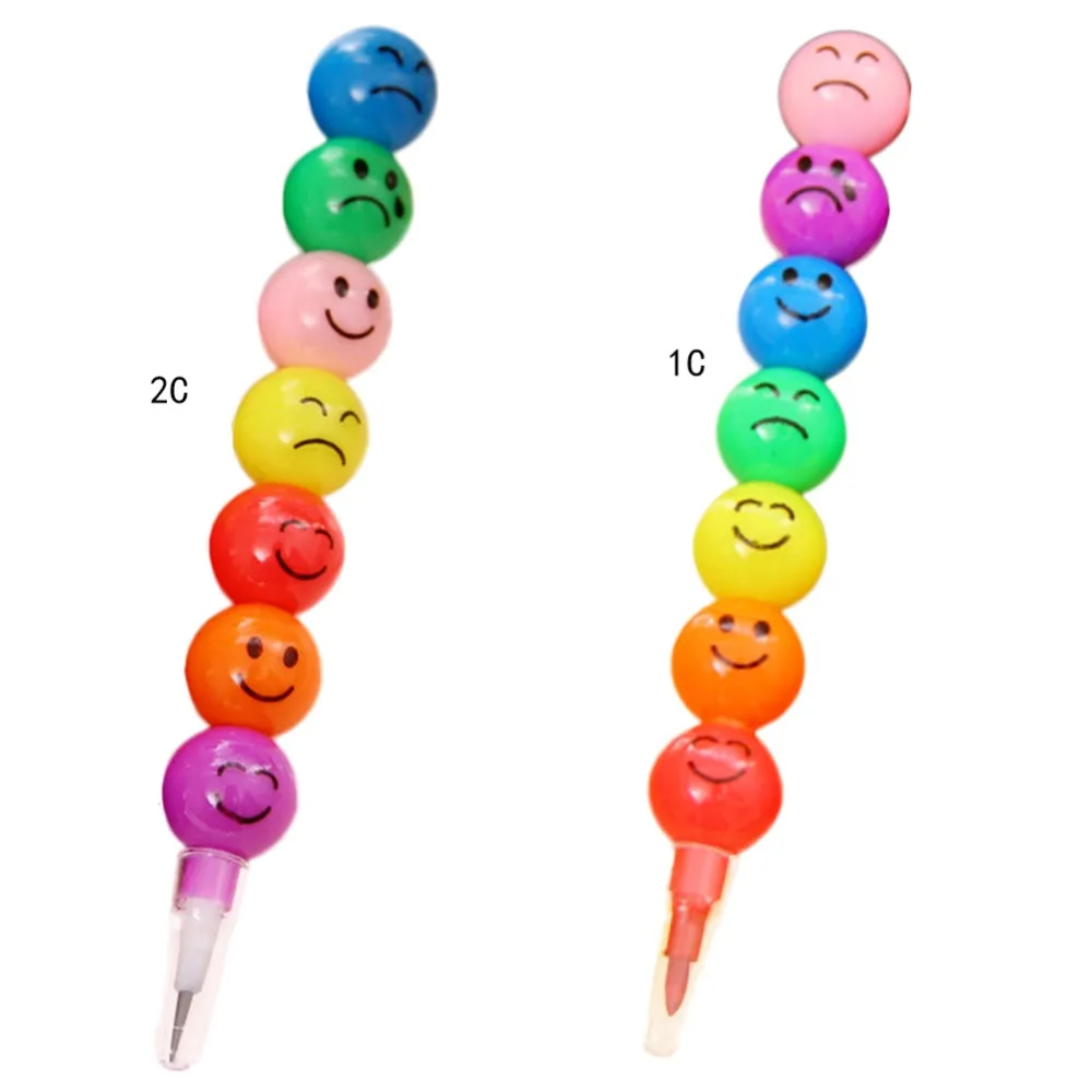 Mutlu Cizim Sevimli 7 Renk Stacker Swap Gulen Yuz Boya Kalemi Icin