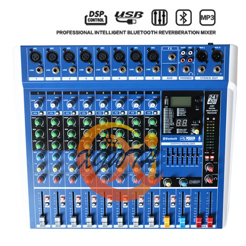 8 Channel Bluetooth Audio Mixer Digital Effect DJ Karaoke Music Sound