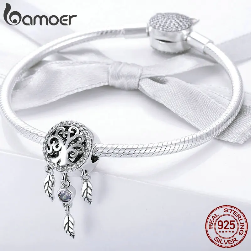 Online BAMOER 100% 925 Sterling Silber Traum Catcher Halter Familie Baum Perlen fit Frauen Charme Armbänder Halsketten DIY Schmuck SCC723