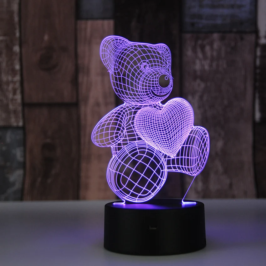 

Teddy Bear Children's Table Lamp Color Change Night Light Decorative Home Lighting Veilleuse Enfant New Year Gifts 3D Illusion