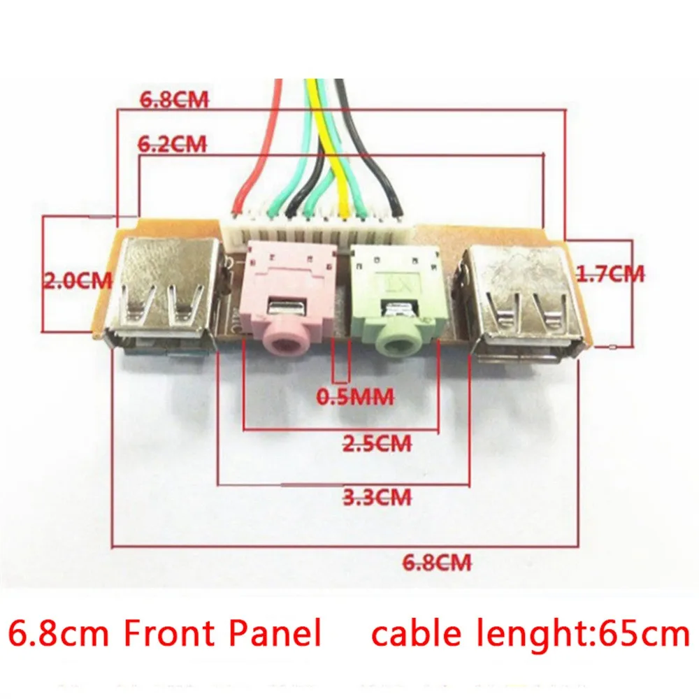 2 USB PC Computer Case 6.8cm Front Panel USB Audio Port Mic Earphone Cable (11)
