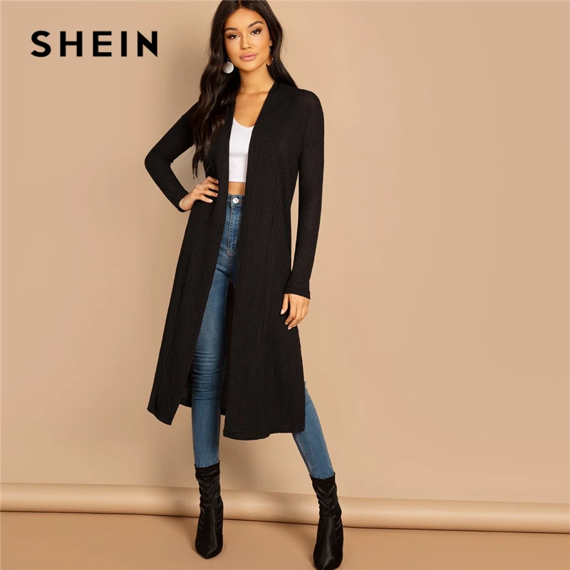 SHEIN Длинный Демисезонный Кардиган Повседневный С Длинными Рукавами|Плащи и