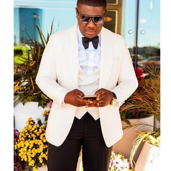 

2020 African White Jacket Wedding Suits for Men Groom Suits Tuxedos Men Slim Fit Suits Costume 3 Pieces Homme mariage