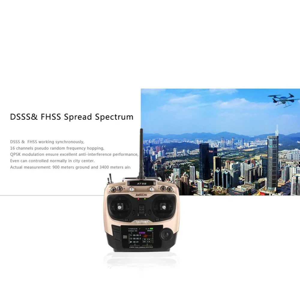 

Upgrade Radiolink AT9S 2.4G 10CH Transmitter Radio with R9DS Receiver DSSS&FHSS for RC Helicopter Multicopter Fixed-wing Mode 2