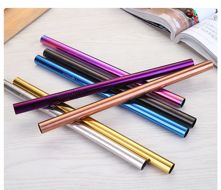

2pcs Reusable Wide Metal Drinking Straws 304 Stainless Steel Straight Drinks Straw with Cleaning Brush Bar Party Accessory