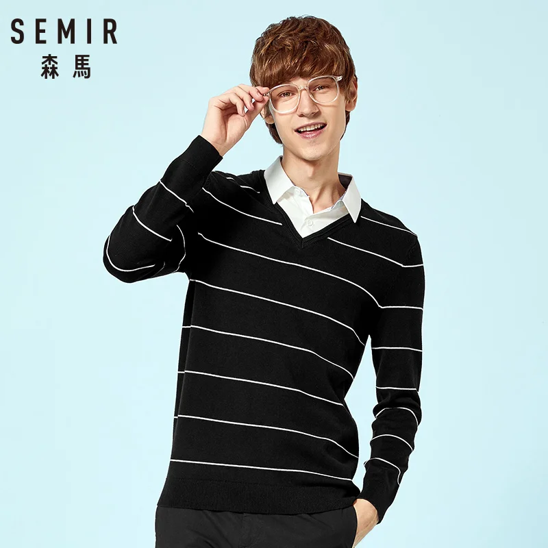 

SEMIR Sweater Men 2018 autumn New pullover Slim Fit Thin Mens Knitted Sweaters Male Curl Hem High Quality Plus Size
