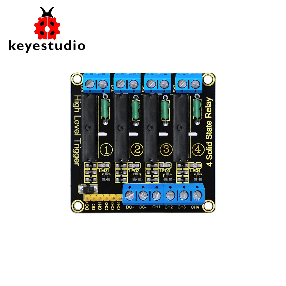 Keyestudio 5V 2A 4-х канальный твердотельные реле Модуль Триггер Высокий уровень черного