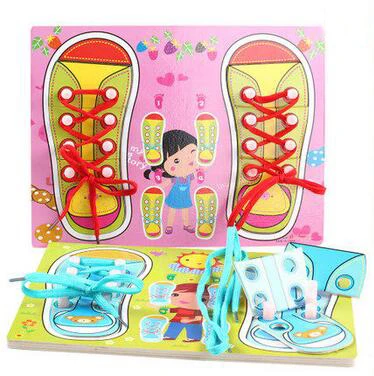 

MamimamiHome Children's Tie Shoelaces Seam Button Toys DIY Threading Board Parenting Game Life Teaching Aids Waldorf Toy Blocks