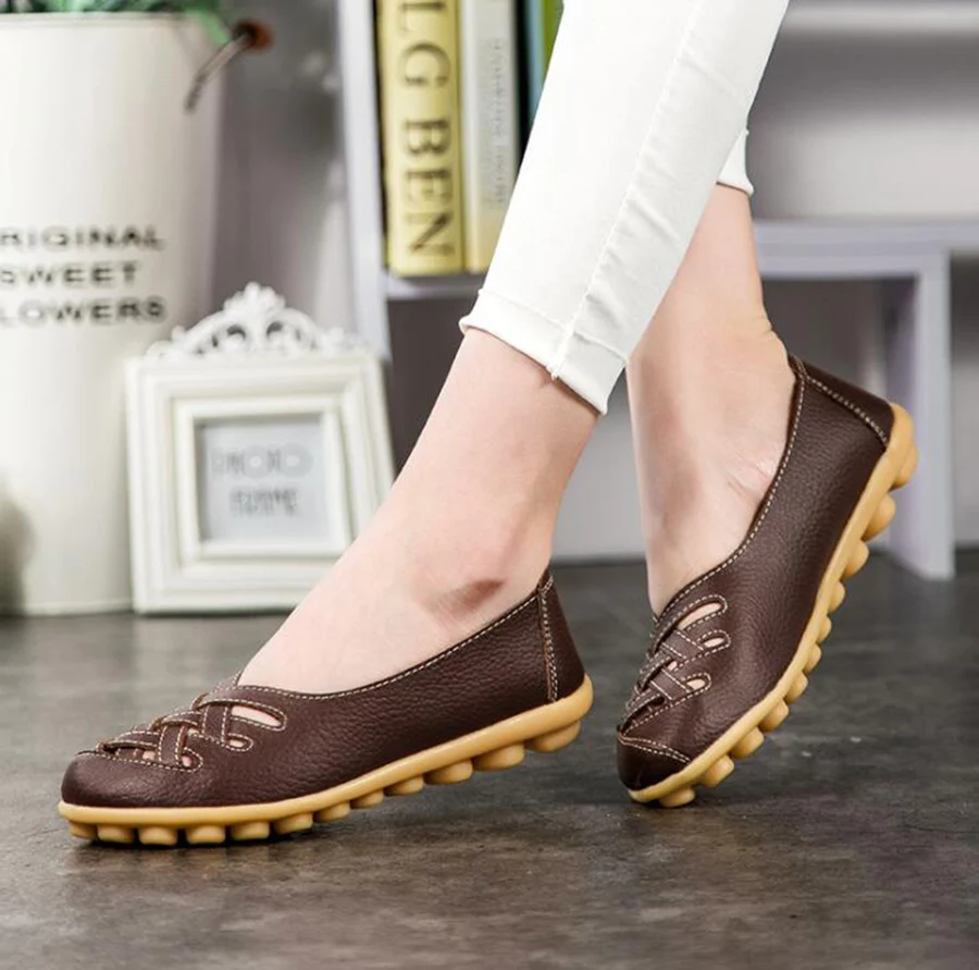 

Autumn Great Comfortable Breathable Hollow Cow Muscle Bottom Shoes Single Shoes Female Sandals Peas Shoes Work Women's Shoes