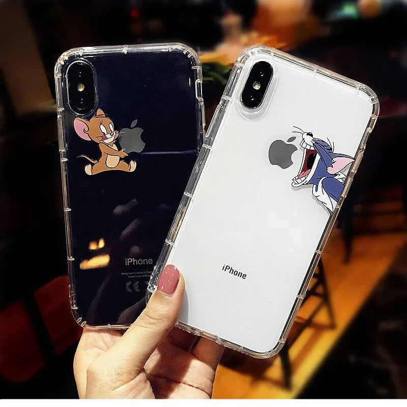 

YOACHEY Ultra Thin Soft Silicone Clear Phone Case For iphone X XS MAX XR 7 6 6S 8 Plus Cute Cartoon Funny Tom Jerry Cover Cases