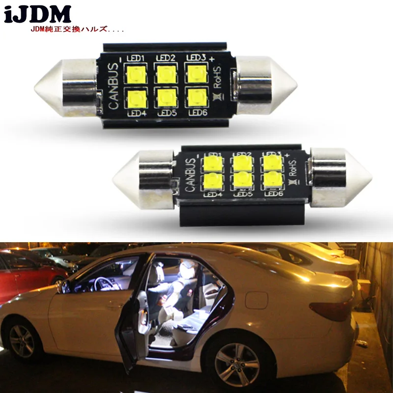

2pcs Xenon White Error Free 6-SMD-CRE'E 39mm-41mm LED Bulbs For Car Interior Dome Lights, Vanity Mirror, Cargo Lights,12V OBC