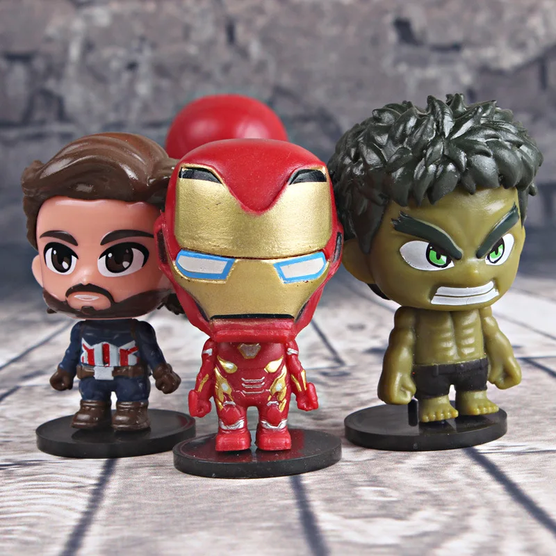 6pcs set Movie Anime Super Heros Captain America Ironman Spiderman hulk thor Superhero Action Figure Toy (12)