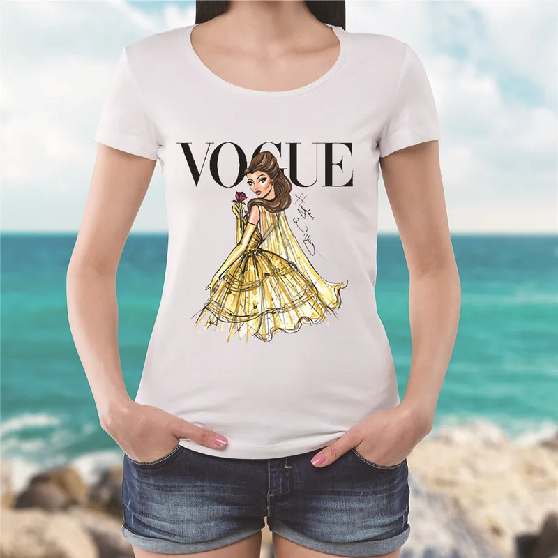 

LUSLOS Women Cotton Hot Summer T Shirt VOGUE Lady Dance Print Causal Super Soft O Neck Clothes Tops