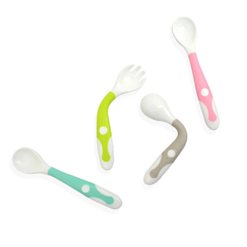 2Pcs Safe Plastic Baby Spoon Fork Set Learning Tableware Children Flatware