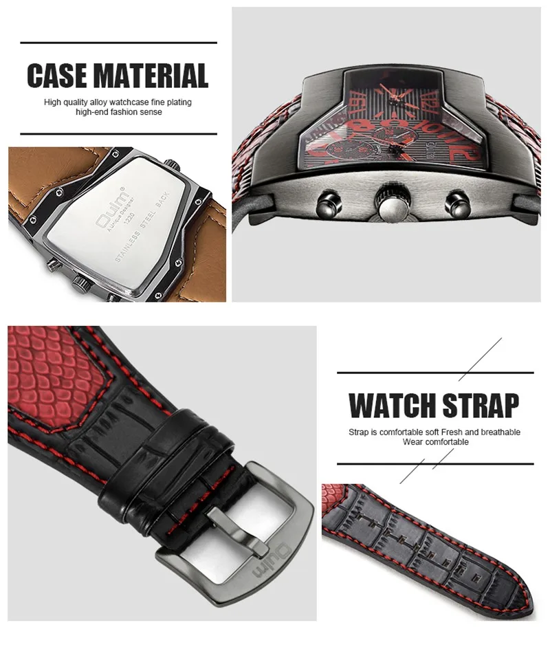 Oulm 1220 Luxury Brand Men Quartz Watches Two Time Zone Leather Strap Cool Mens Sports Watches Male Clock relogio masculino