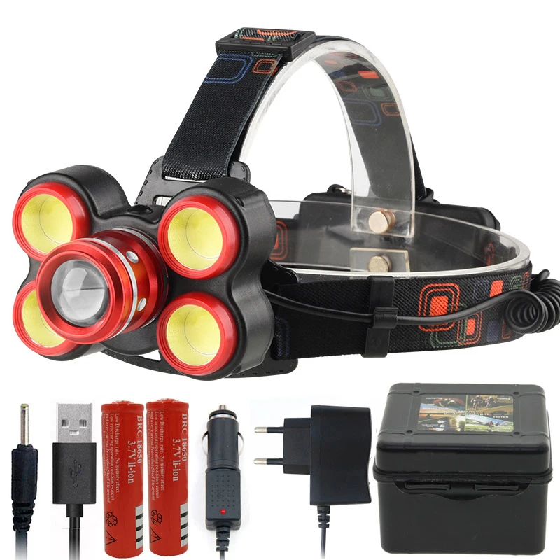 

Z201905 LED headlamp XM-L T6 4*COB zoom lens Head Lamp flashlight torch Powerful 6000 Lumen By 18650 Battery rechargeable