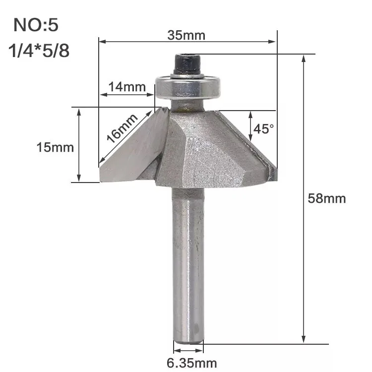 1 шт. 1/" 1/2" хвостовик 2 Флейта конский нос фаска резак древесины фрезы с подшипником C3 Карбид 45 градусов древесины фрезы