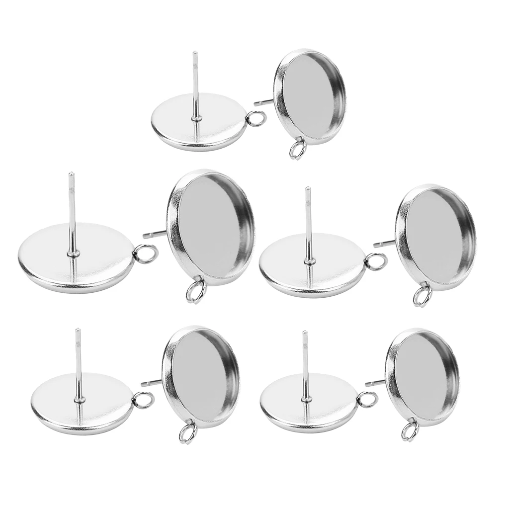 20 Pieces Metal Stud Earring Blank Cabochon Base Setting Trays With Loop DIY Jewelry Accessories