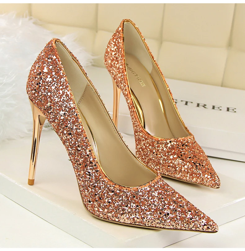 Women's Pumps Womens High Heel Shoes' Party Thin Heels Women High Heel Shoes In Glitter 2018 Hot Women Pumps Shoes Big Size 8 (7)