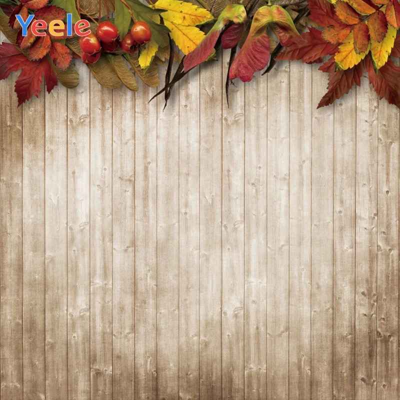 

Yeele Old Wooden Board Planks Red Leaves Autumn Grunge Photography Background Customized Photographic Backdrops for Photo Studio