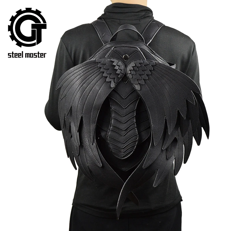 

Punk Angel Wing Backpack for Men Women Gothic Black Leather Devil Backpacks Vintage Fashion School Bag Vampire Retro Bags