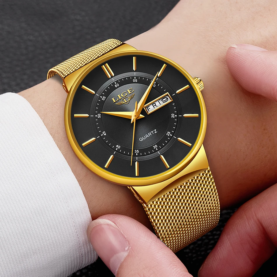 Relojes Hombre, новинка, LIGE, ультра-тонкие мужские часы, нержавеющая сталь, водонепроницаемые часы, мужские, лучший бренд, Роскошные, повседневные, спортивные, кварцевые часы