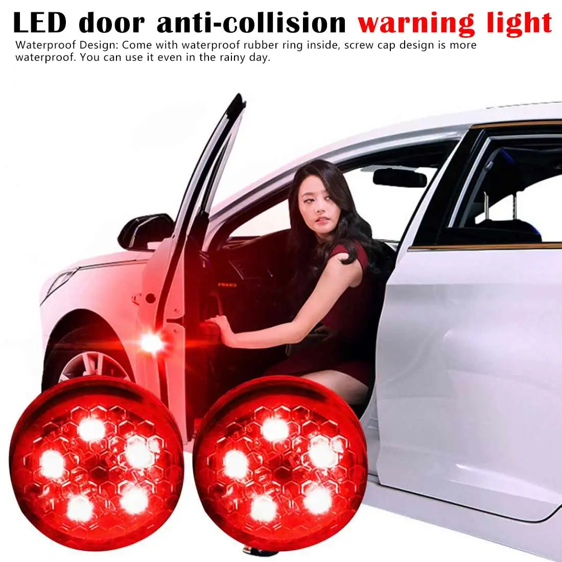

FangNymph 2X Universal Car LED Opening Door Safety Warning Anti-collision Lights Flash Light Red Kit Wireless Alarm Lamp