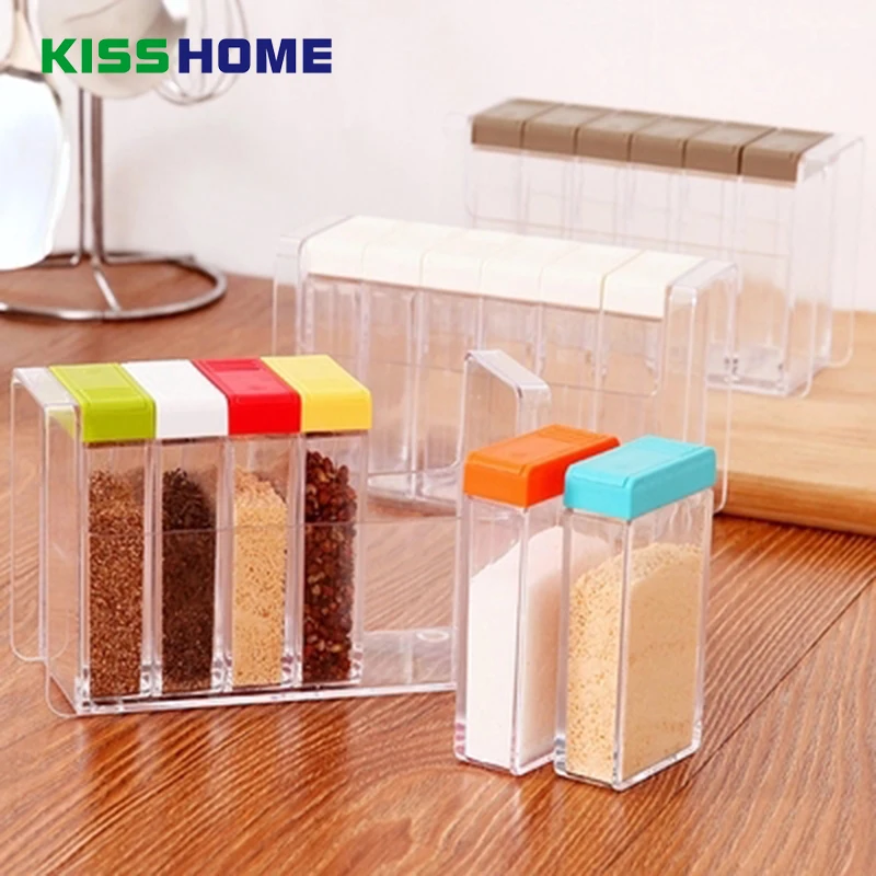 

6 pcs/set Transparent Flavor Spice jar Seasoning Jars Kitchen Plastic Condiment Box Acrylic Seasoning Box Storage Boxes Cruet