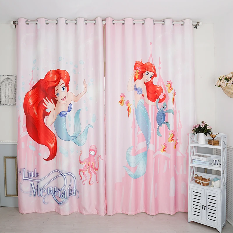 Персональная подгонка 2x люверсы оконные драпировки занавески для детской комнаты окна туалетный 200x260 см принцесса мермаи розовый
