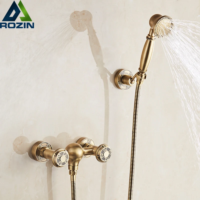 

European Style Wall Mounted Shower Mixers Dual Handle Hot and Cold Water Handheld Artistic Shower Faucet Kit