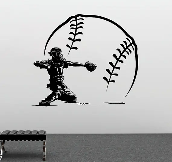 

Free Shipping Baseball Player Shorting With BIg Baseball Vinyl Wall lSticker Home Bedroom Art Design Sport Series WallpaperY-959