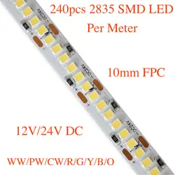 5 м в партии, светодиодные гибкие полосы света 2835, 240 шт. led на метр, 24 В, ww (3000-3500 k)/pw (4000-4500 k) /cw (6000-6500 k)