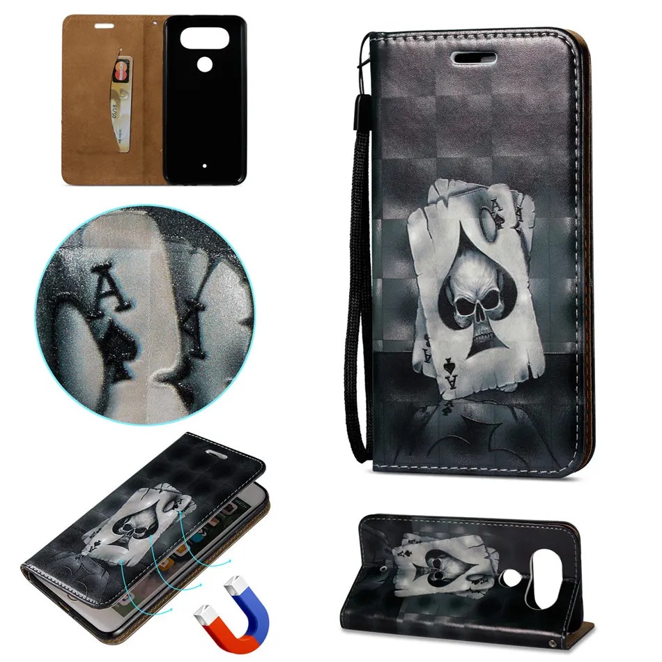 

Strong Magnetic Flip Case For Fundas LG G6 Q8 K8 K10 2017 LS770 Fundas For Google Pixel XL 2 Feather Skull Stand Cover Capa P02G