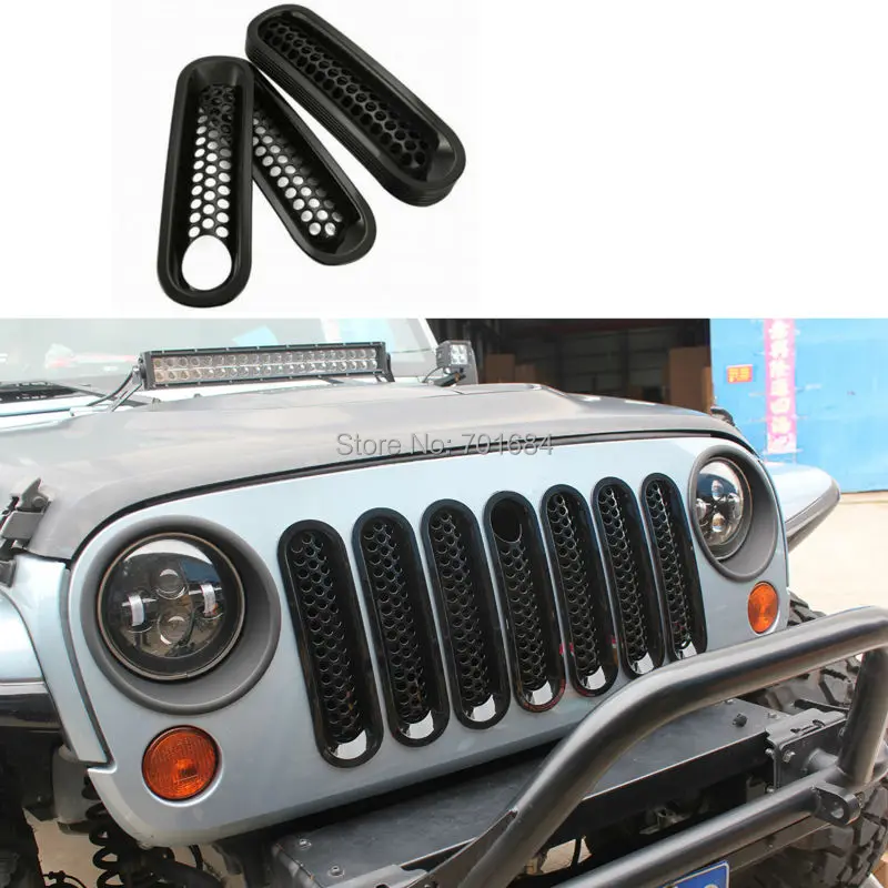 Black Mesh Grille Inserts Cover Key Lock Hole For Jeep Wrangler JK 07 08 09 10 11 12 13 14 2015