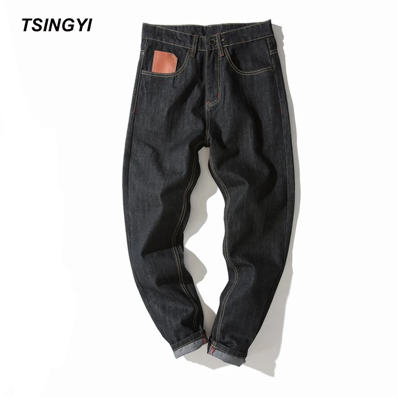 Tsingyi Autumn 4XL Moustache Effect Preppy Style Jeans Men Black Grey Denim Homme Long Length Casual Loose Jogger Mens Trousers 