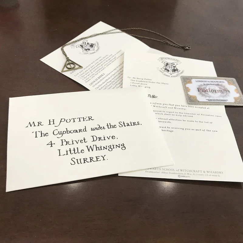

Harri Potter School Admission Magic Notice Letter Cosplay Toys Party Show Harri Potter Letter With Necklace Halloween Jouet Gift