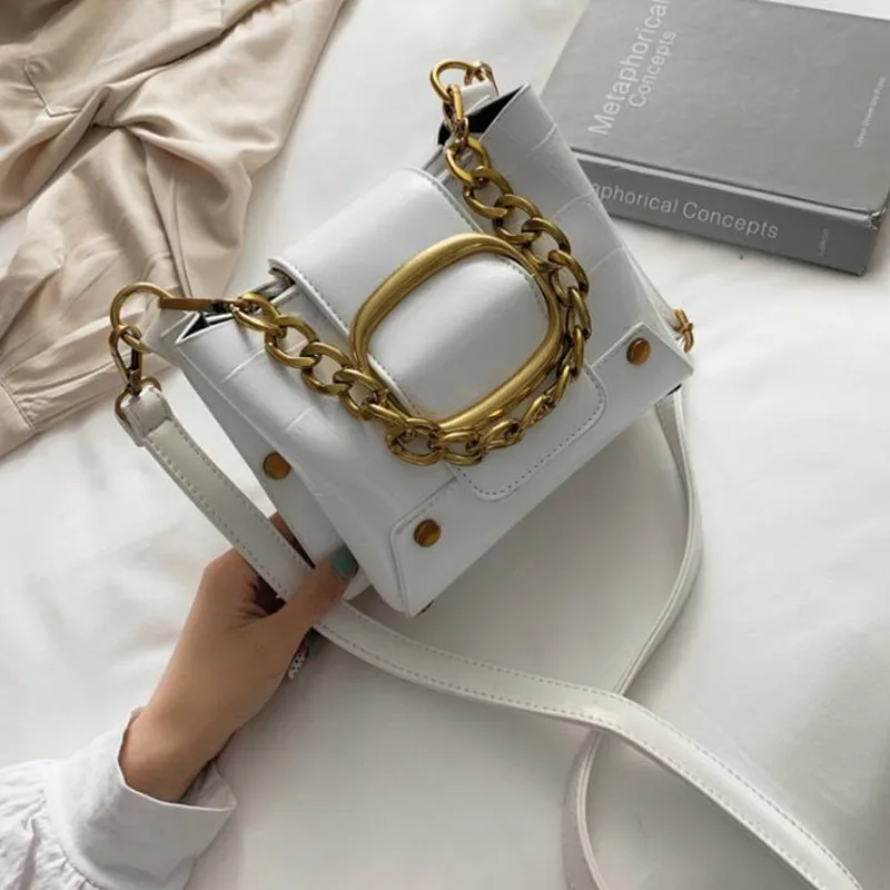 

Luxury Alligator Metal Buckle Chains Bucket Bag Tote Handbag Women Crossbody Bag Female Shoulderbag Bolsa Feminina Sac #1409