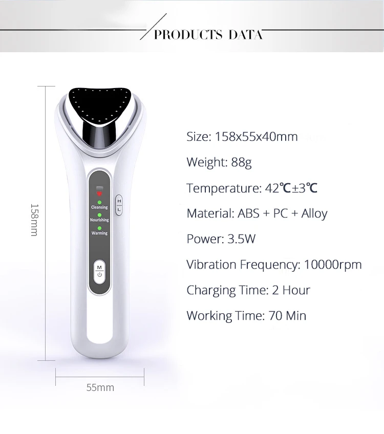 Устройство для очищения лица звуковая вибрация массаж лица красота питательный согревающий инструмент постоянная температура горячий