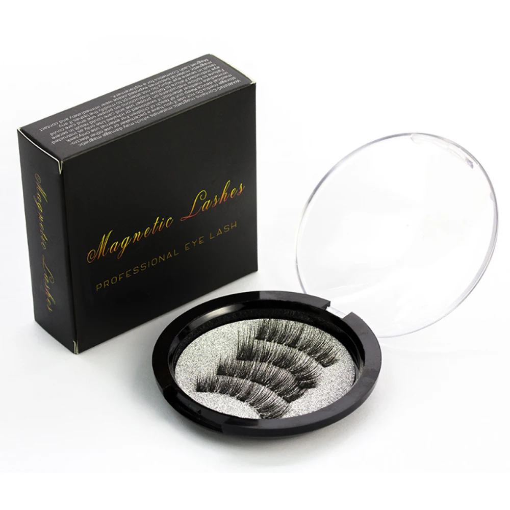 

1 Box No Need Glue Magnetic False Eyelash for Eye Makeup Extending 4 Magnets Round Box Eyelash