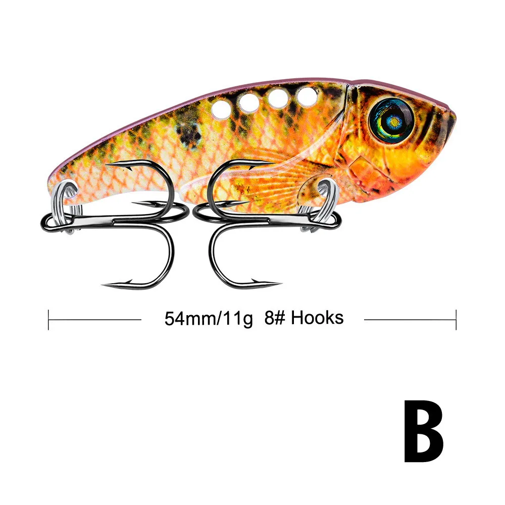 1 шт. 3D Металлические Vib приманки 11 г 54 мм рыболовная приманка яркие вибрации ложка Isca твердая приманка бас Cicada Crankbait VIBE воблер Спиннер - Цвет: B