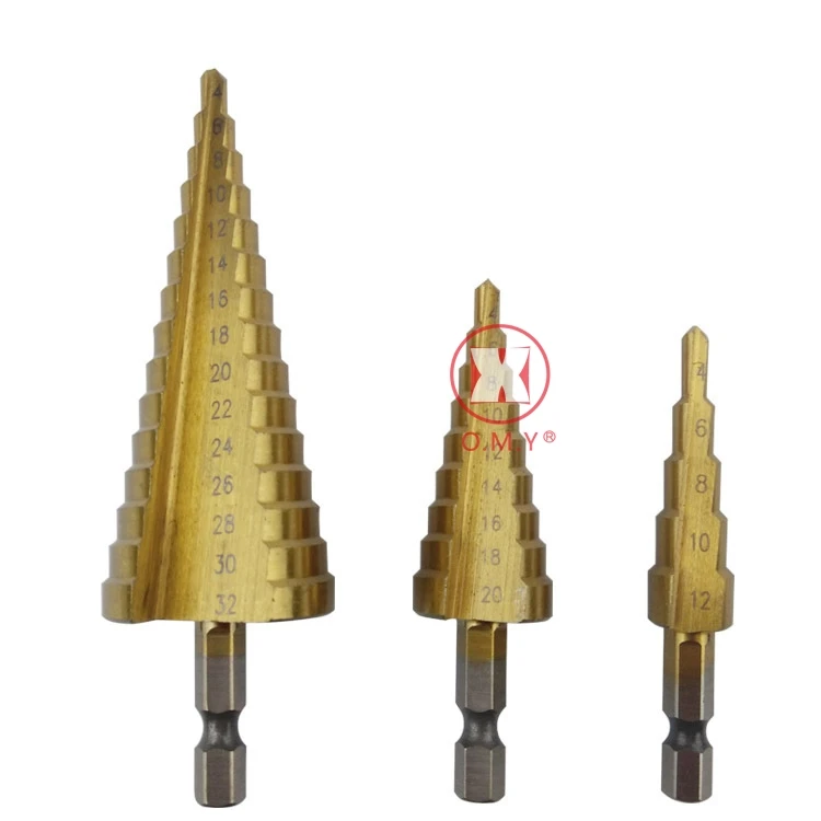 OMY Professional HSS Steel Large Step Cone Hex Shank Coated Metal Drill Bit Cut Tool Set Hole Cutter 4-12/20/32mm Wholesale