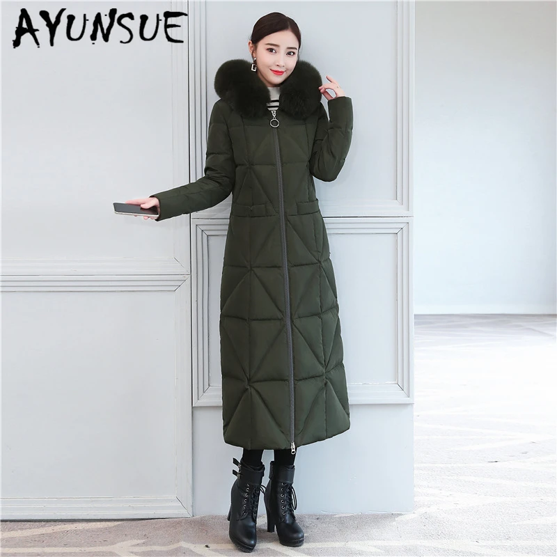

AYUNSUE Women's Down Jacket + Large Fox Fur Thick Winter Coat Female 2019 Korean Long Duck Down Jacket Woman Hooded Hiver 201816