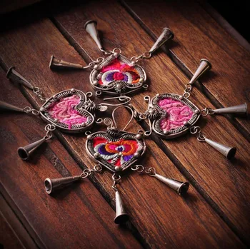 

hot sell new - Retro ball tassel embroidery ethnic Miao silver love earrings fine jewelry handmade fashion best birthday