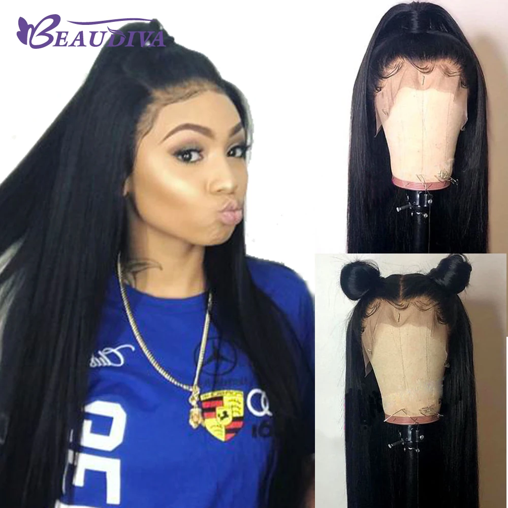 

Beaudiva 360 Lace Frontal Brazilian Straight Hair Wig Remy Lace Front Human Hair Wigs Pre Plucked With Baby Hair Bob Bang Wigs
