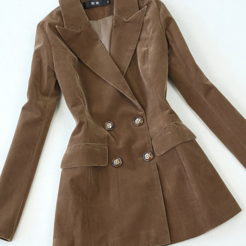 Women's Pant Suit set autumn winter velvet Slim double-breasted Blazer suit+wide leg pants two-piece Office Lady Work Wear set