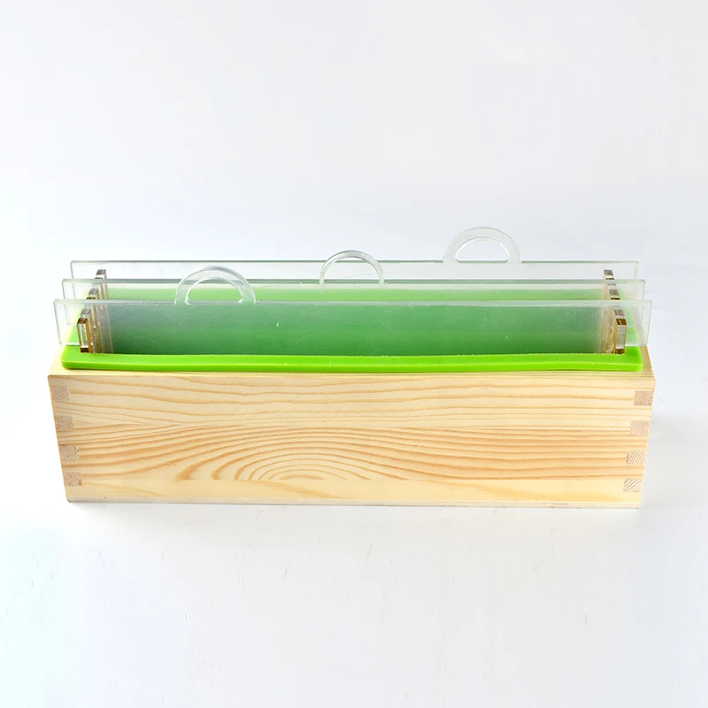 Najtaniej Silikonowe sprawiają, że mydło zestaw form prostokąt bochenek formy z drewniane pudełko i przezroczyste pionowe akrylowe Clapboard DIY Handmade