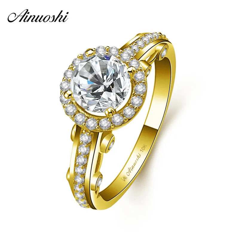 

AINUOSHI 10k Solid Yellow Gold Bridal Ring 4 Prongs 1ct Round Cut SONA Diamond Woman Wedding Engagement Jewelry Round Halo Band