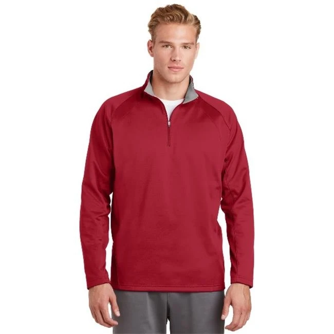 Sport-Tek F243 Mens Sport-Wick Fleece 1 by 4-Zip Pullover Deep Red & Silver - Medium