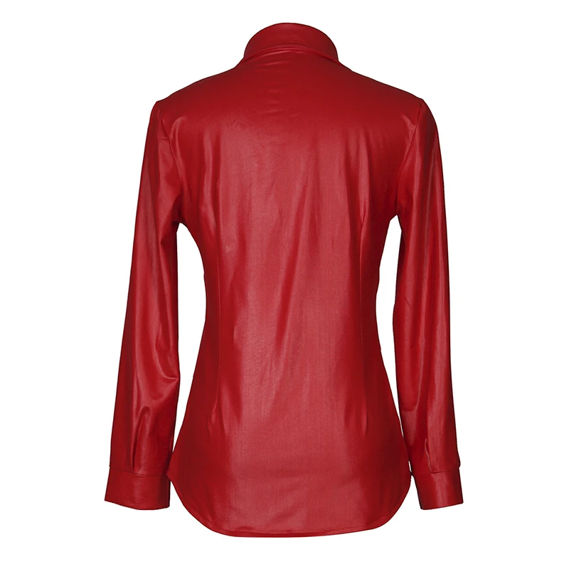 Kostlich Sexy Pu Leather Long Sleeve Blouse Women Shirts Fashion Spring Autumn Women Tops Black Red Ladies Blouses Casual Shirt (21)